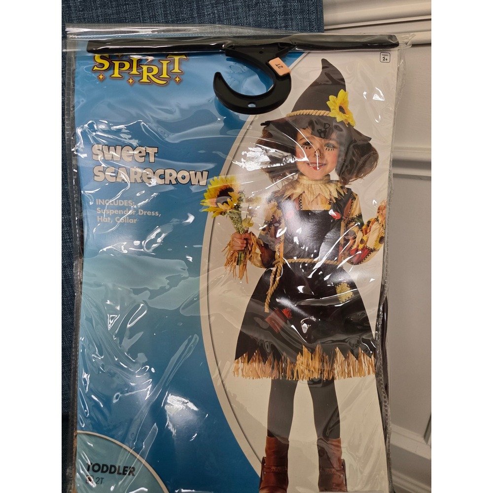Spirit Halloween Sweet Scarecrow Toddler Costume 2T Dress Hat Collar 3pc Set